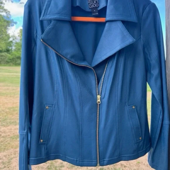 NWT Clara Sunwoo liquid leather single zip jacket size S blue-green color - Picture 1 of 8